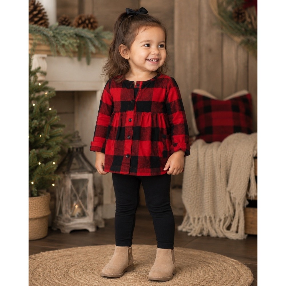 Toddler Girl 24 Months Buffalo Plaid Tunic Leggings Holiday Christmas Outfit Set